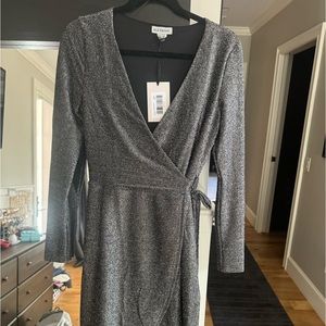 Metallic long sleeve wrap dress!